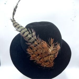 Hat Vintage Womans Georgi Black Wool Hat Band with Feather Accents USA
